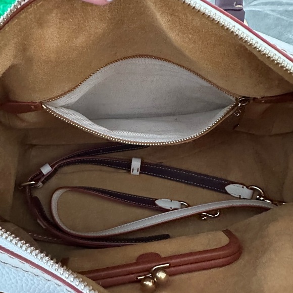 Coach White Satchel with Dark Purple Handles